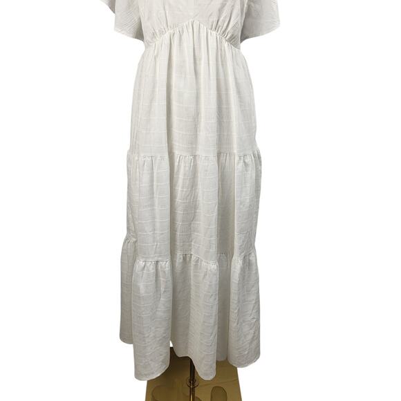 Easel NEW White Maxi Lined Dress 3 Tier Skirt BOHO Romantic Cottagecore Small - Picture 12 of 16